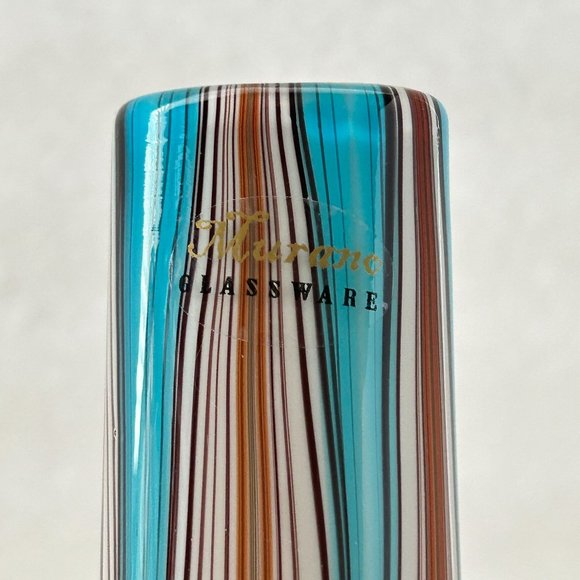Murano Art Glass Vase Multicolor Bulbous Psychedelic Fluid Feather Striped Decor - Picture 5 of 16